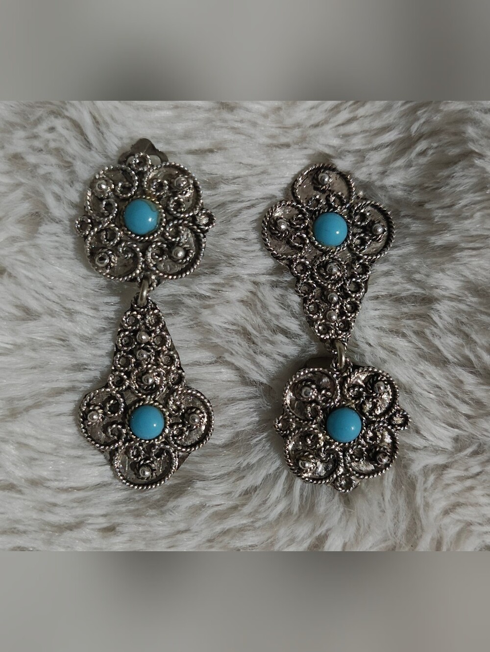 Antique PURE 1000 Silver Filigree Scrollwork Clip-On Earrings